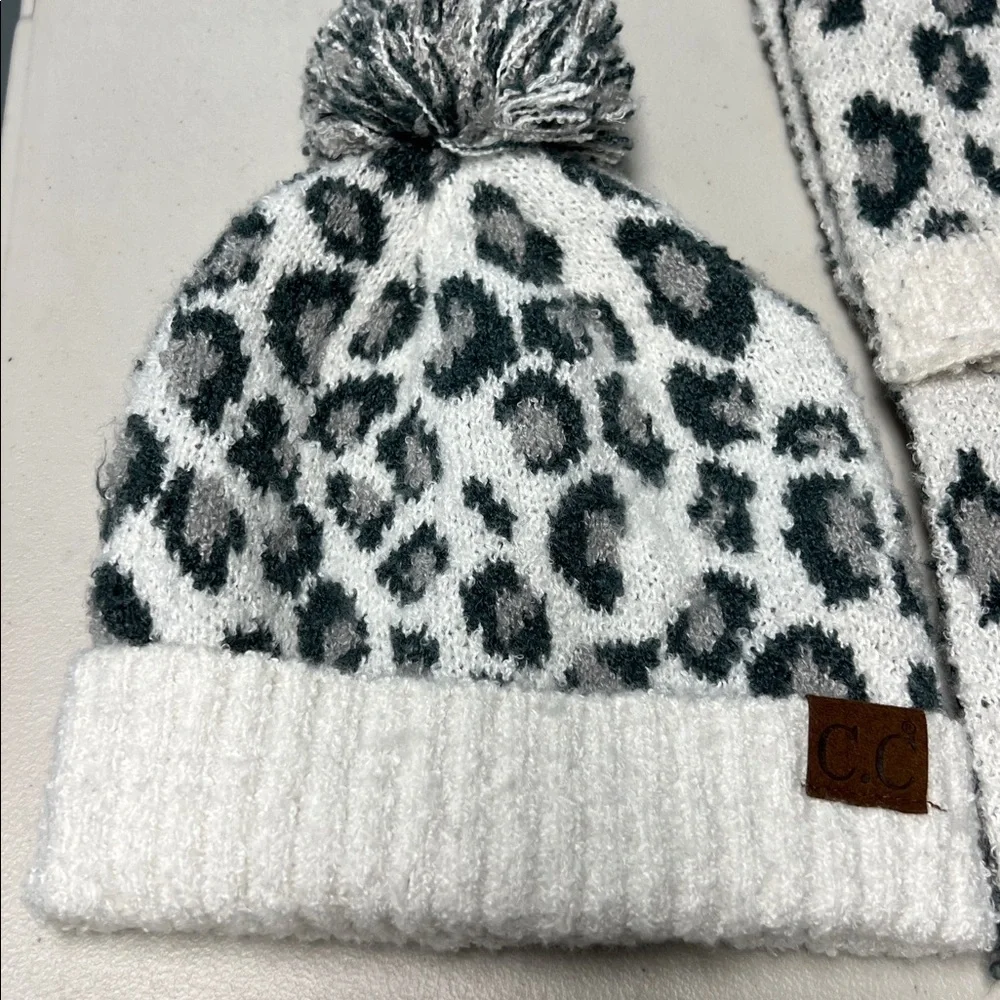 Leopard Print Woman’s Beanie and Scarf Set by CC